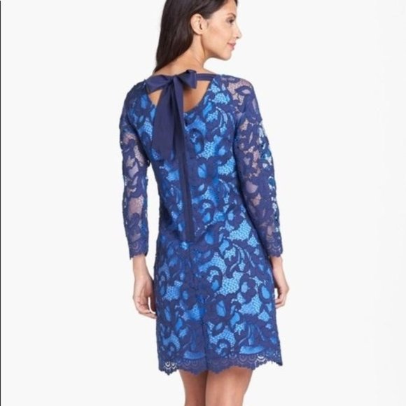 LILLY Pulitzer Aaliyah lace Cerulean Cocktail dress Carolina blue navy bow - Picture 3 of 6